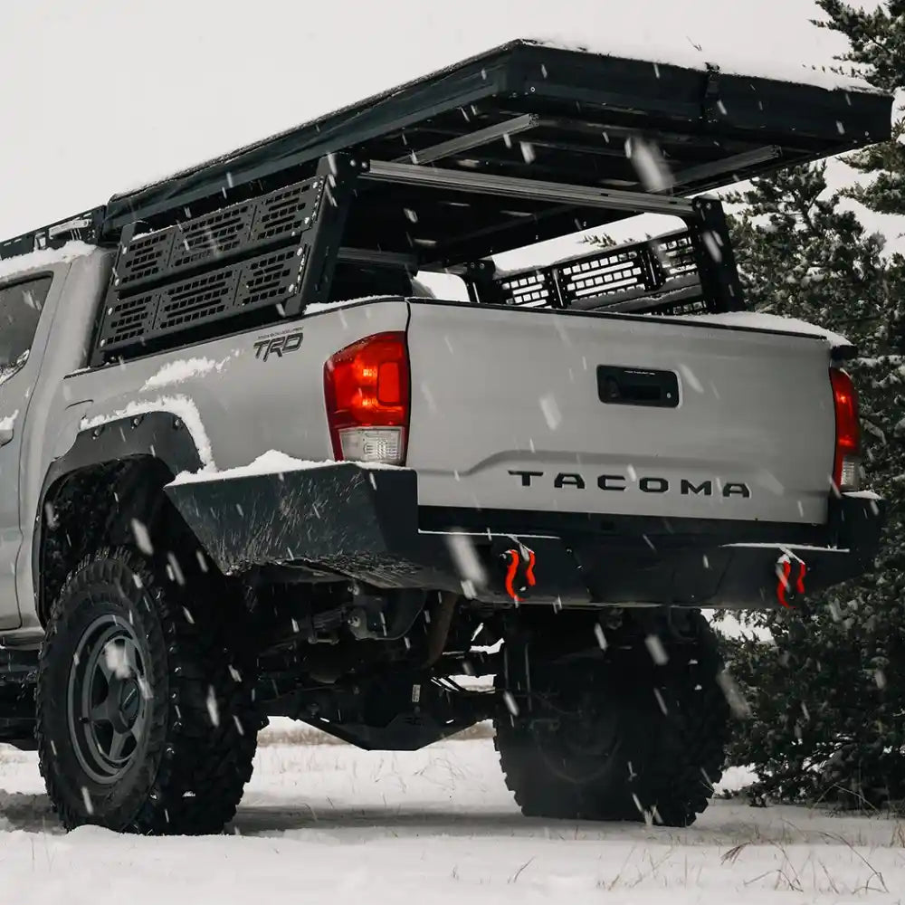 bed rack mounted on tacoma in snow