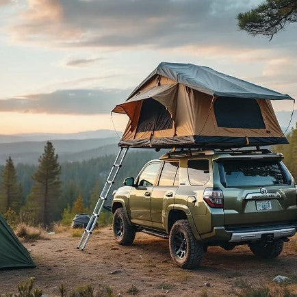 roof top tent with a ladder mounted on a SUV