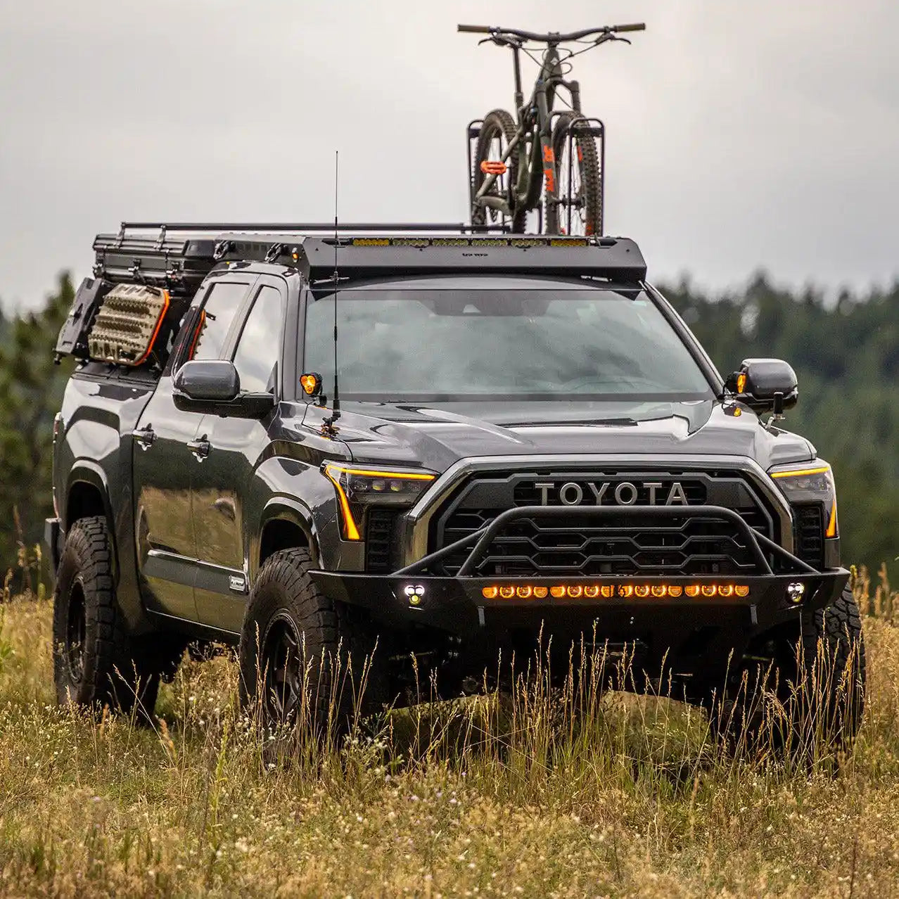 roof rack mounted on toyota with loaded bike