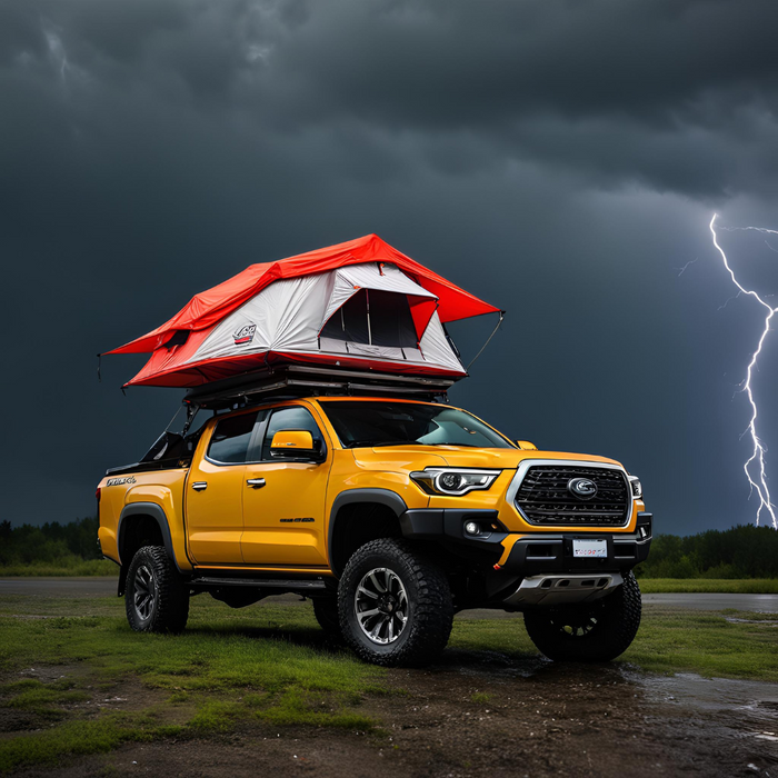 Roof Top Tent Mounted on Truck in Thunderstorm