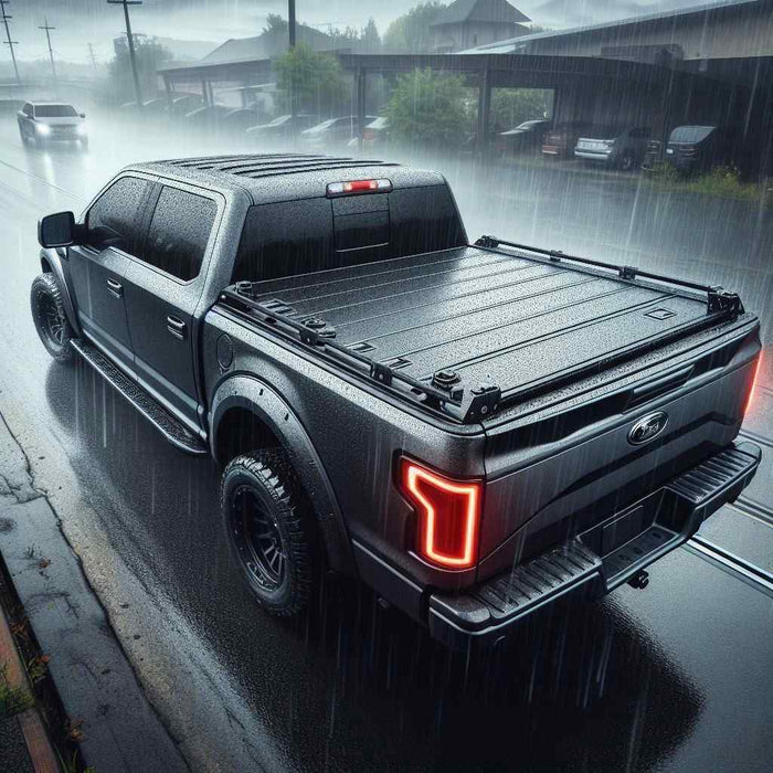 tonneau cover on a truck during rain