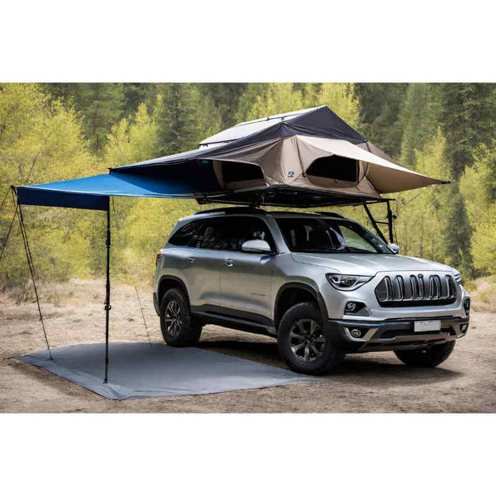 awning on a car with roof top tent