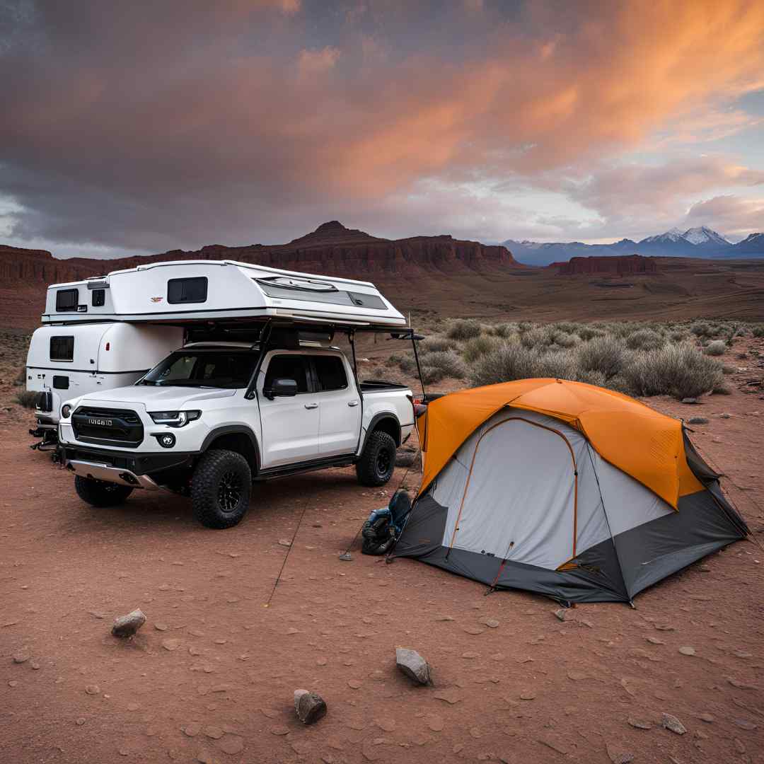 Overlanding and traditional camping side by side view