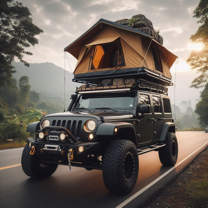 Roof top tent mounted on a jeep