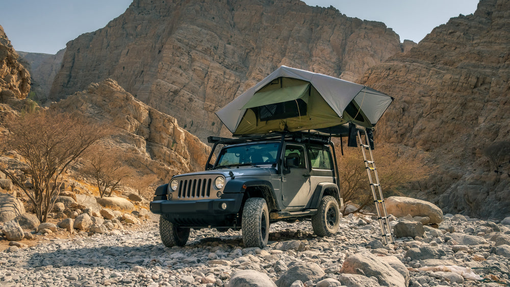 Jeep with Mounted RTT in mountains