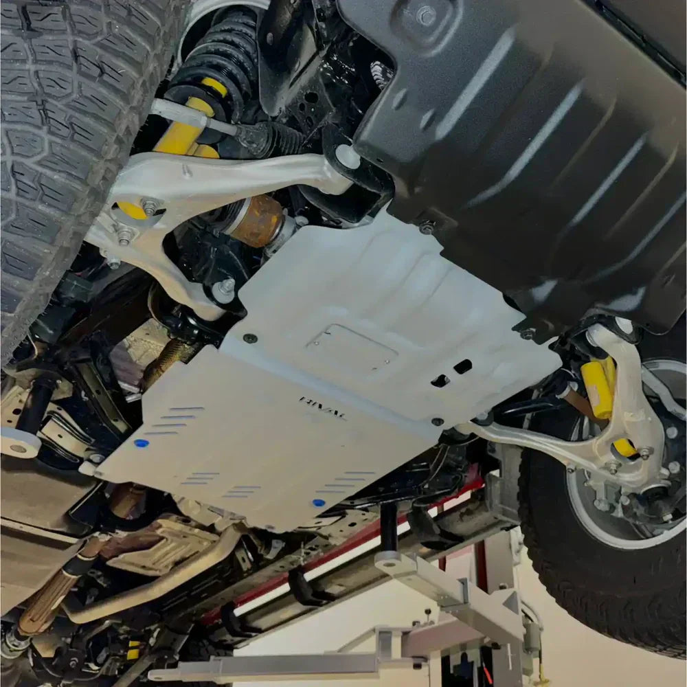 Maverick underbody view with mounted Rival Skid Plates