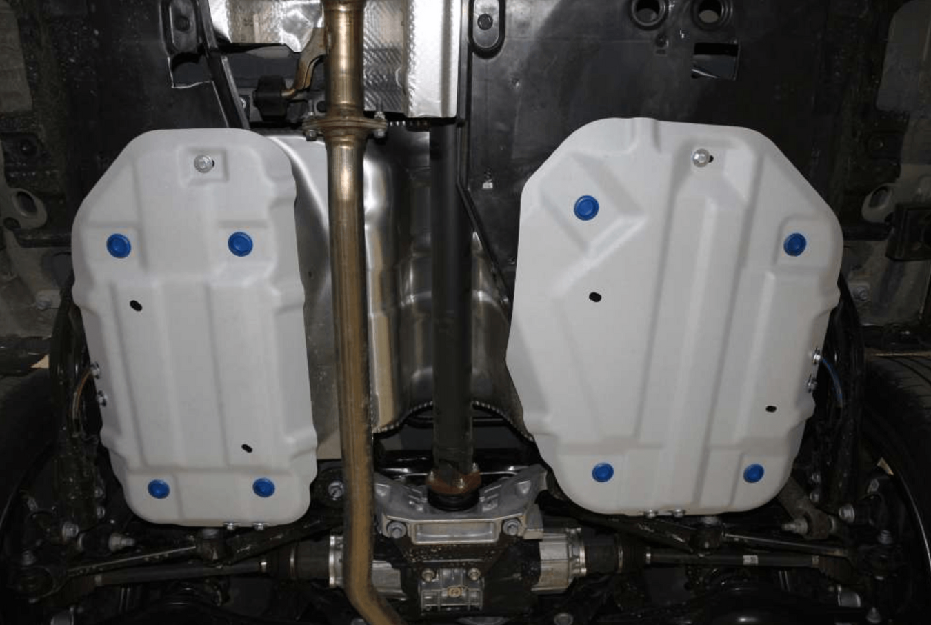 view of 2 mounted skid plates on rav4