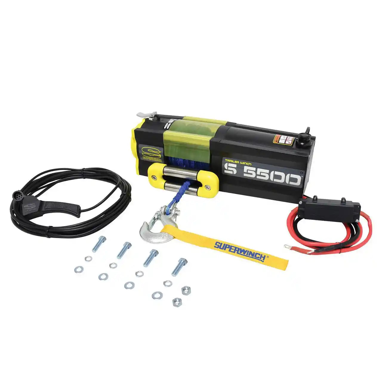 12V DC S5500 winch with accessories on a white background