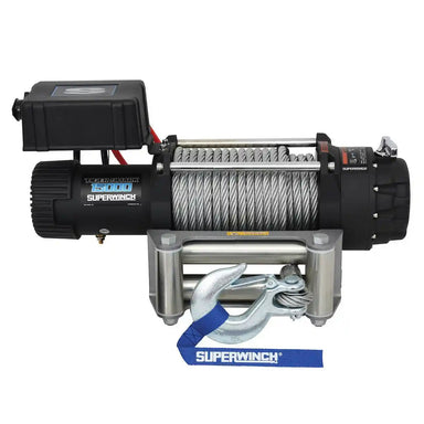 Superwinch Tiger Shark 15000  winch with cable on a white background