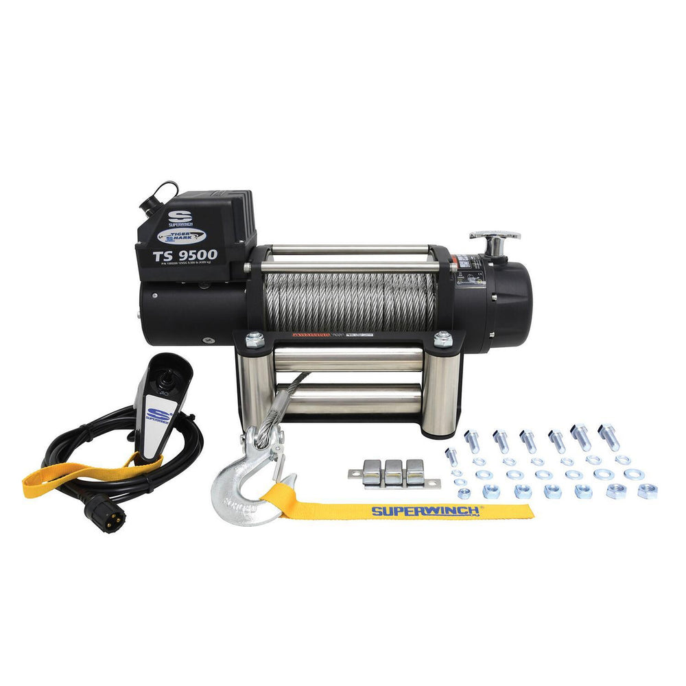Superwinch TS 9500 winch with accessories on a white background