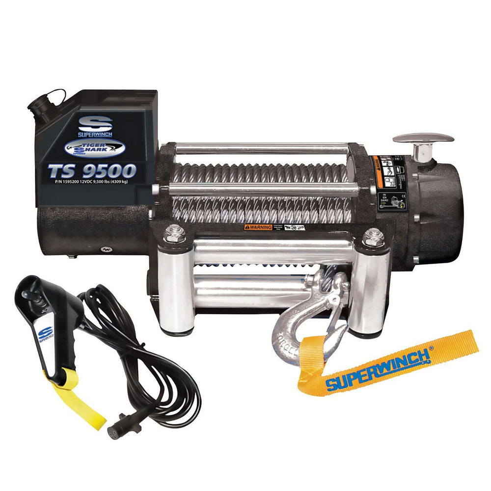Superwinch TS 9500 winch with cable on a white background