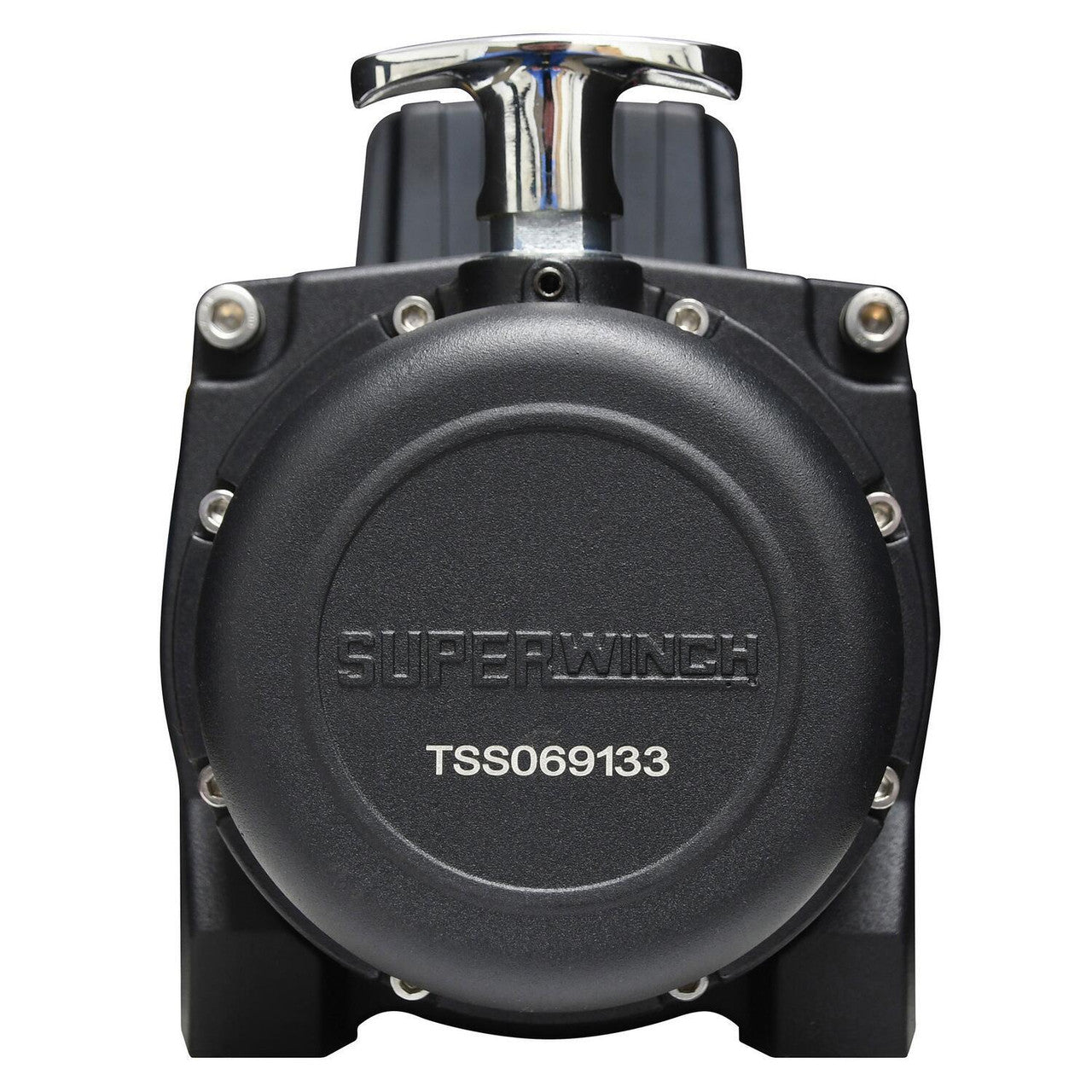 Superwinch winch side close up on a white background