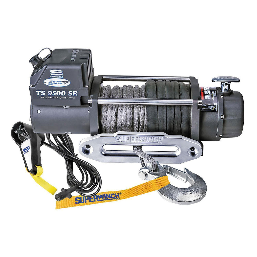 Superwinch TS 9500 SR winch with cable on a white background