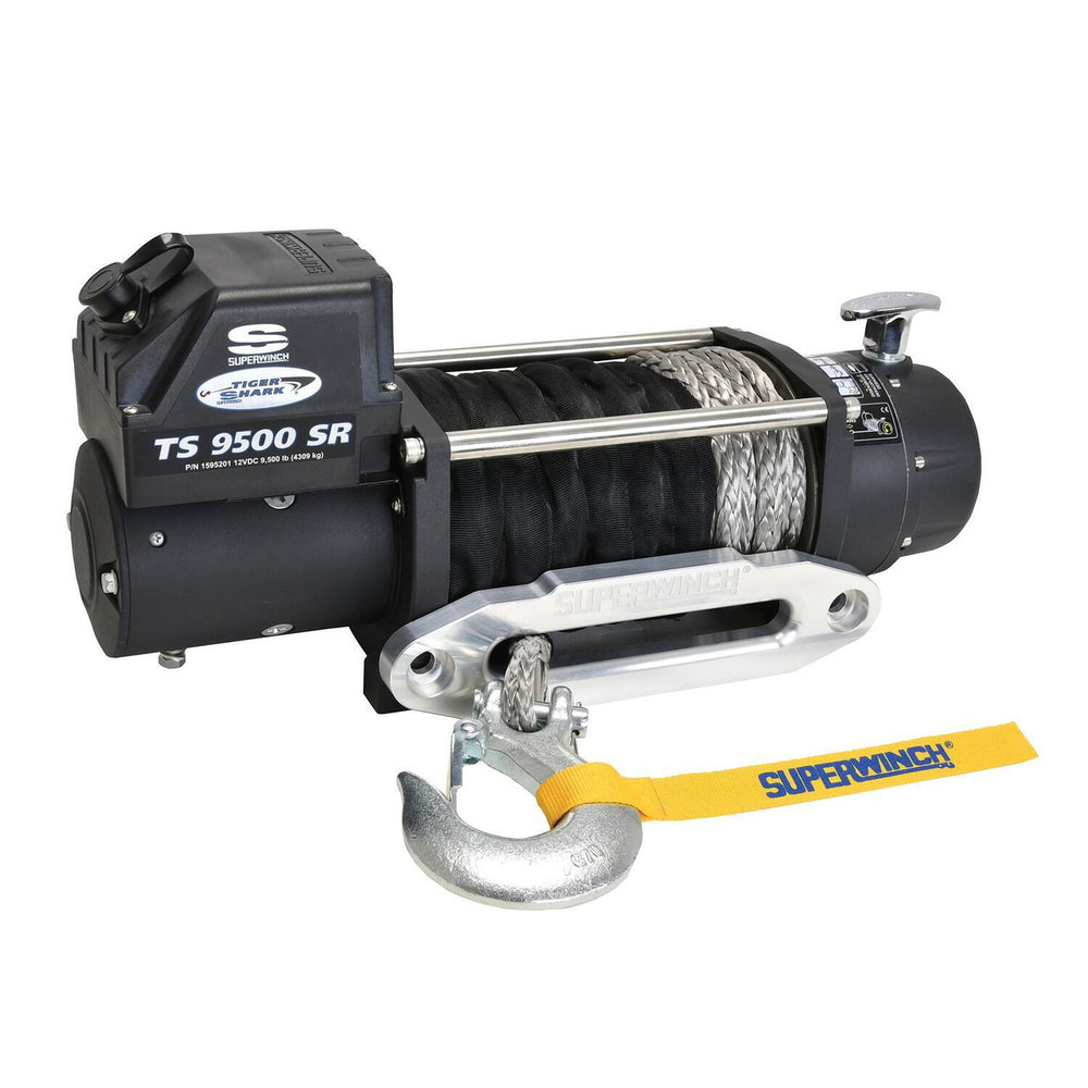 Superwinch TS 9500 SR winch with a hook on a white background