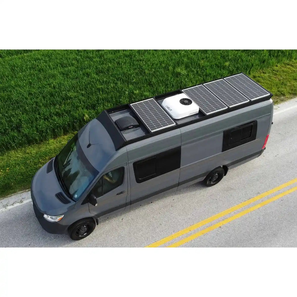 Extended Sprinter Roof Rack with Solar Setup