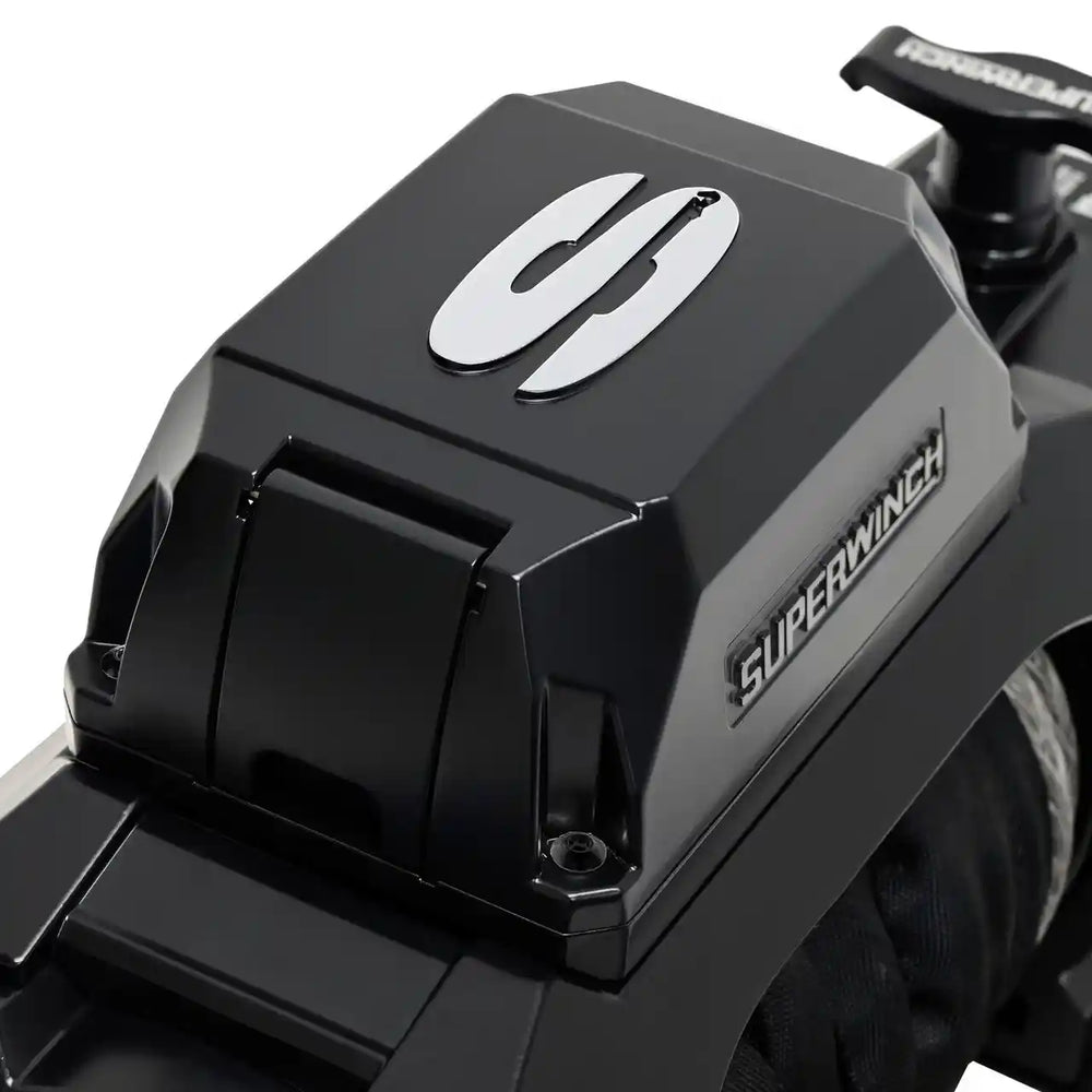 Black winch with Superwinch logo on a white background