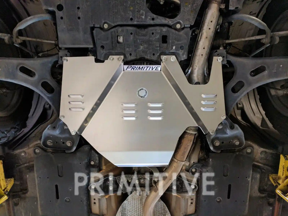 Primitive Transmission skid plate mounted on forester