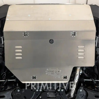 Front Skid Plate on Subaru Forester with 'Primitive' branding.