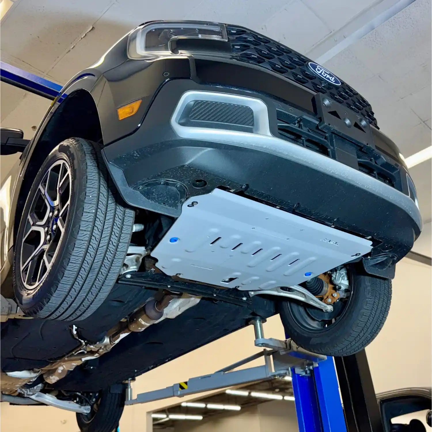 Mounted side view of Rival Engine Skid Plate For Maverick