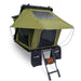 Kabari Z Green rooftop tent with black side panels and a ladder on a white background