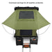 Green rooftop tent with oversized awnings on a white background