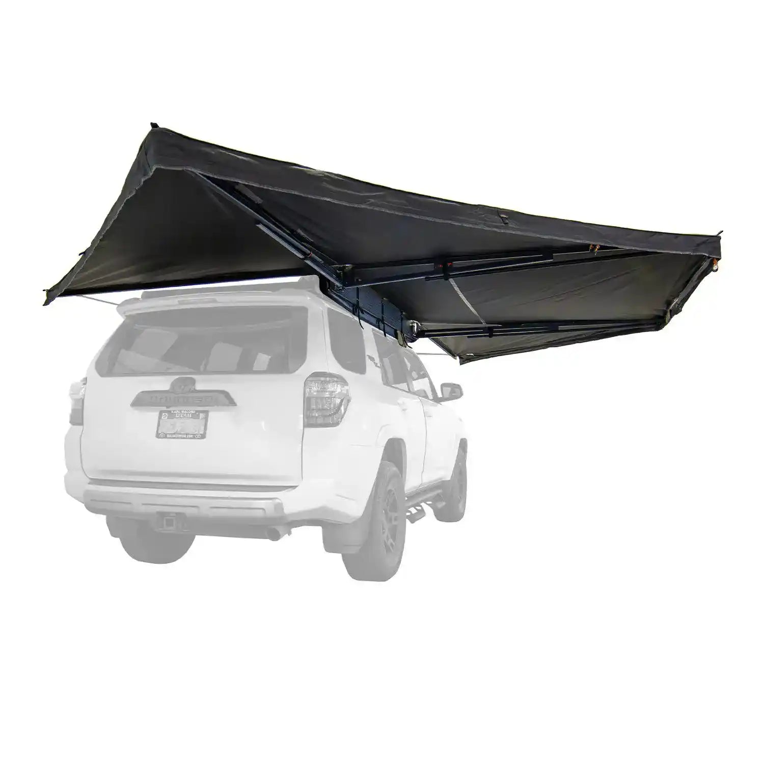 270 awning attached to a white SUV on a white background