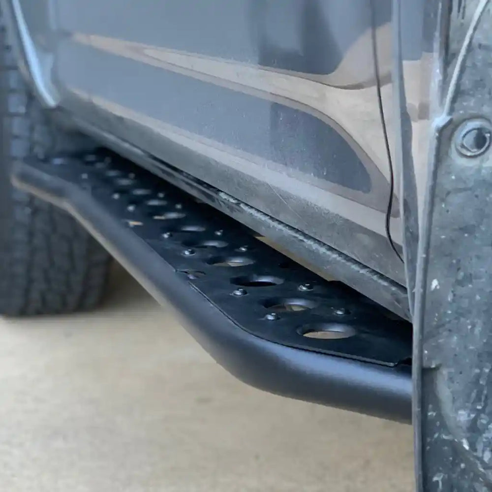 Close-up of a 4runer rock slider with a textured surface