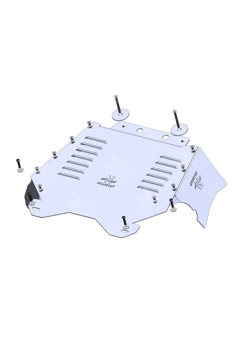 A close-up of the Millercat logo etched onto the surface of the catalytic converter shield.