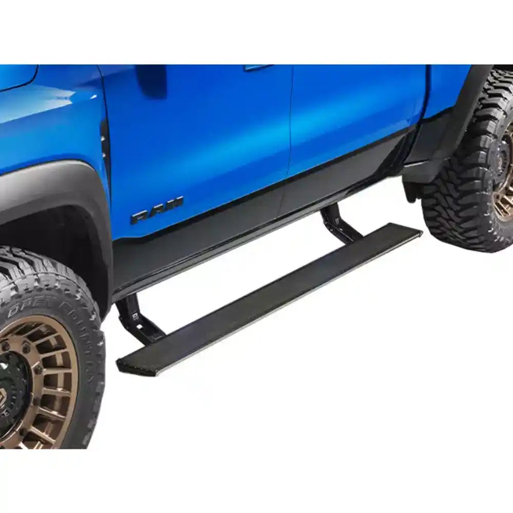 AMP Research PowerStep XTreme deployed on blue Ram truck