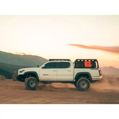 Adventure setup showing off-road truck fitted with Leitner Designs Rack for Toyota