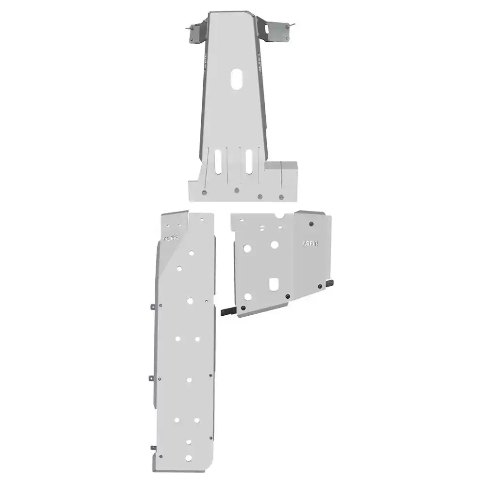 All three Asfir skid plates laid out flat before installation