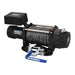 Angled view of 15000 winch with synthetic cable and control box on a white background