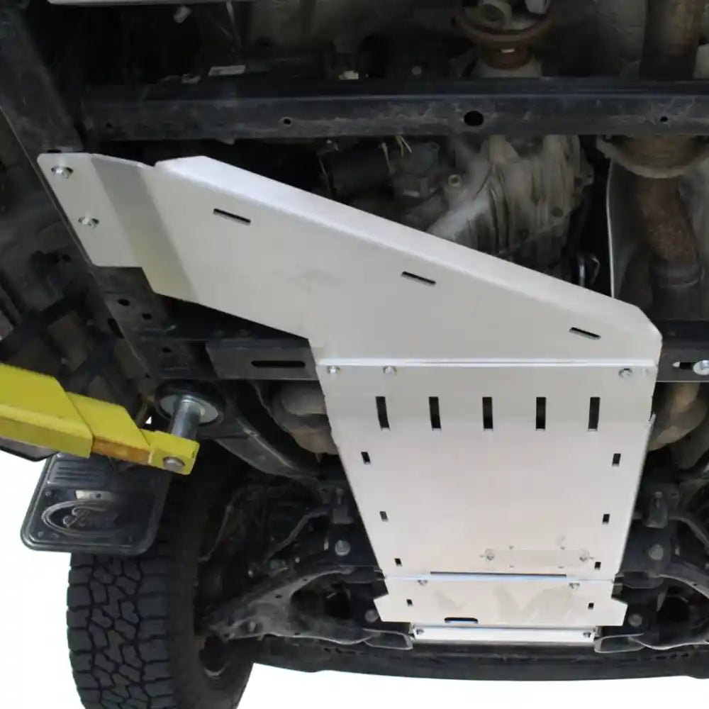 Angled view of white front bash plate
