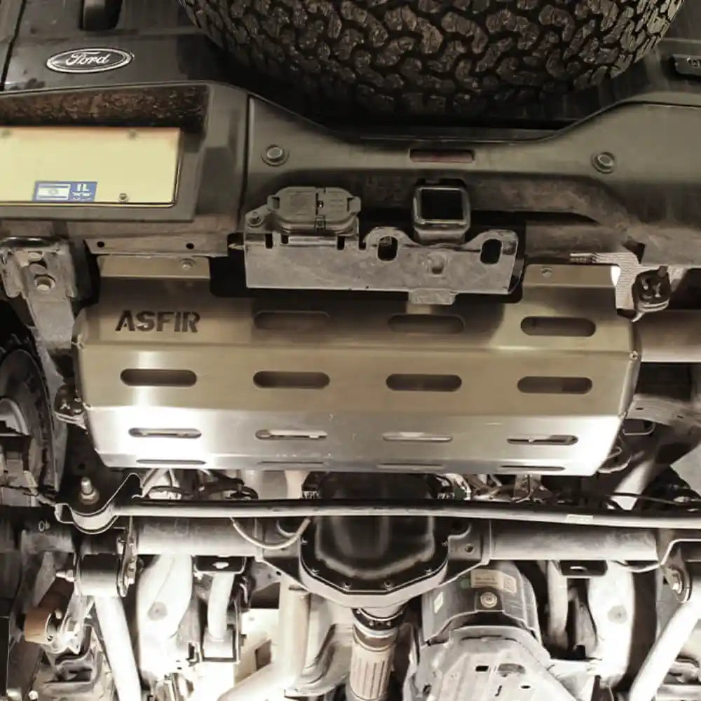 Asfir 4x4 Ford Bronco Exhaust Skid Plate installed - 6mm aluminum protection