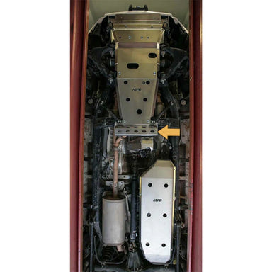 Asfir 4x4 Tacoma exhaust skid plate installed under vehicle protecting exhaust system