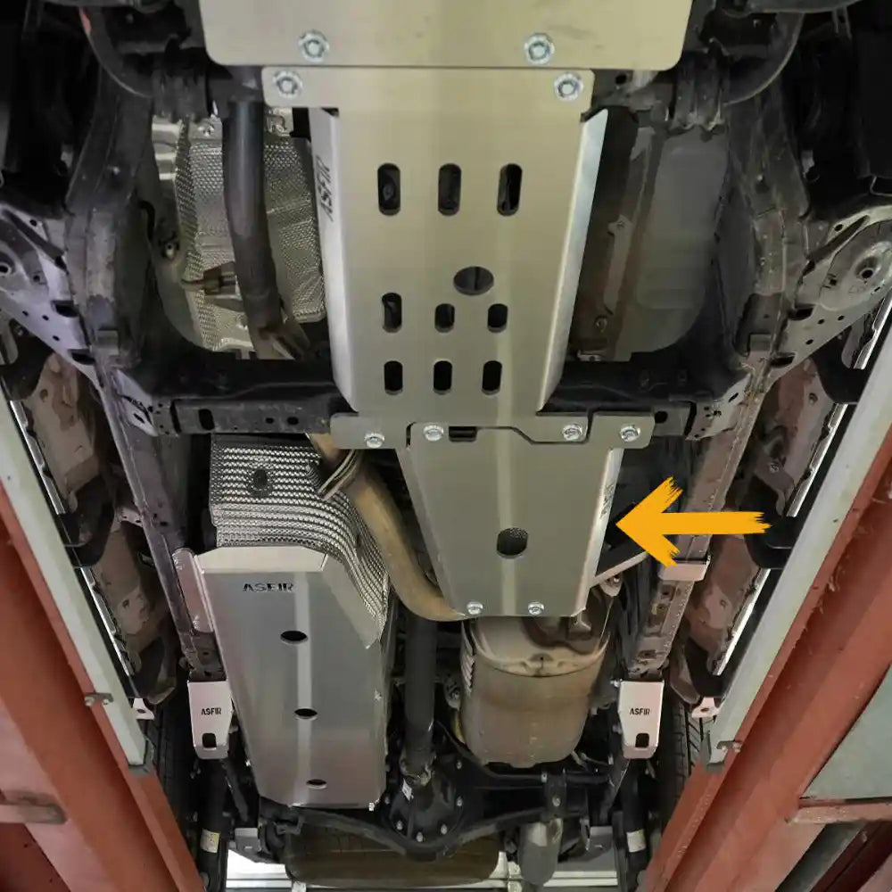 Asfir 4x4 Toyota 4Runner transfer case skid plate installed under vehicle high-clearance protection