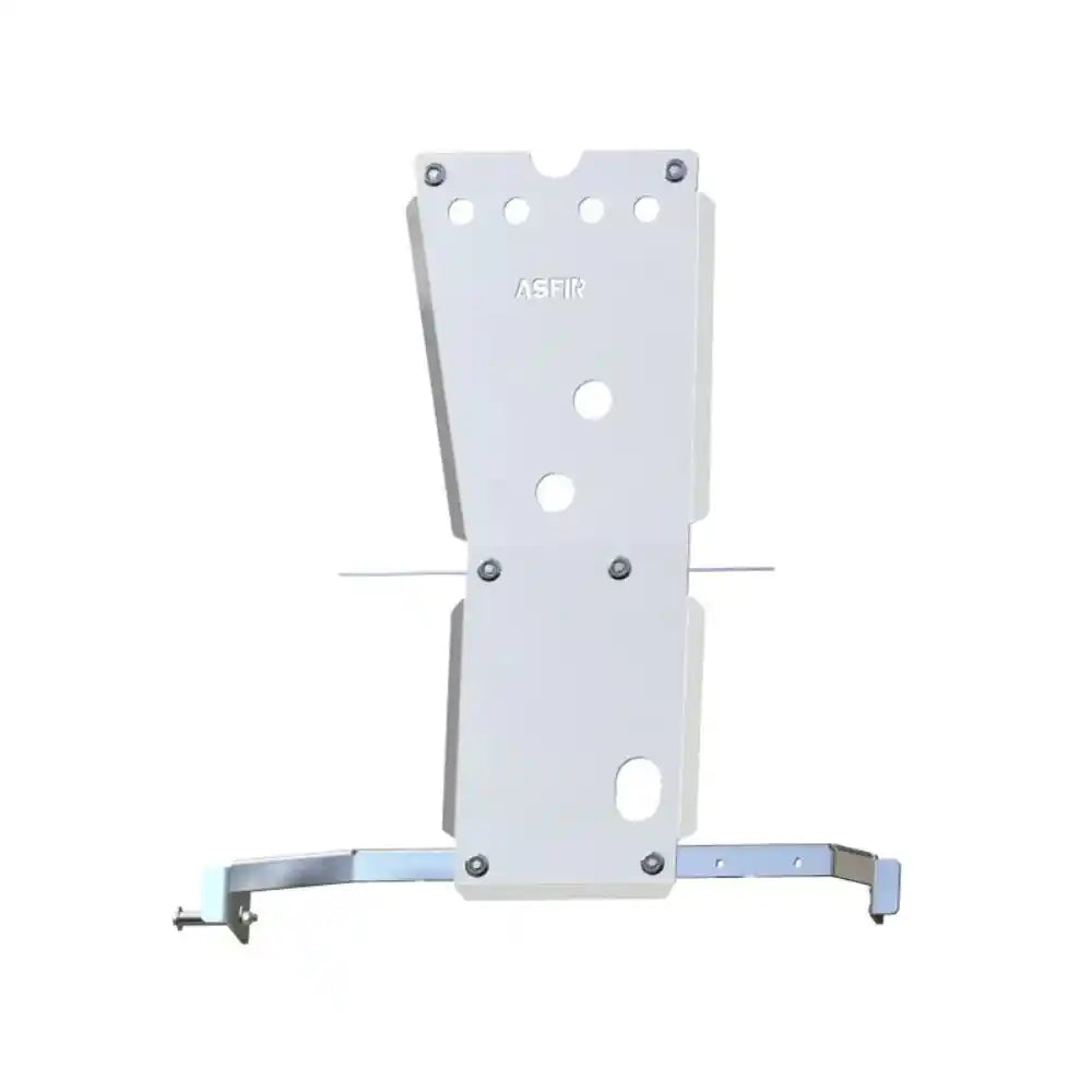 Asfir 4x4 bolt-on aluminum skid plate protecting Hilux transmission and transfer case close-up