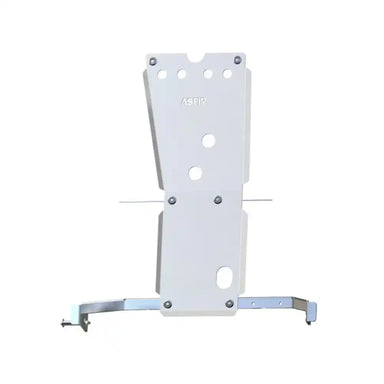Asfir 4x4 bolt-on aluminum skid plate protecting Hilux transmission and transfer case close-up