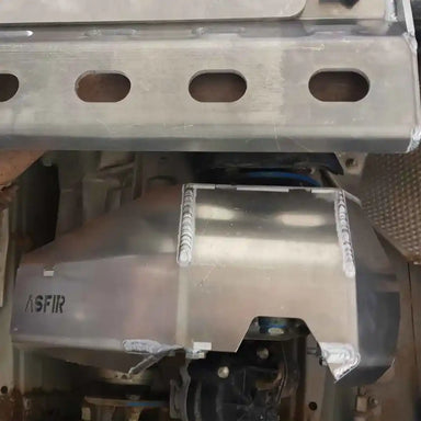 Asfir 4x4 heavy-duty transfer case skid plate protection under vehicle