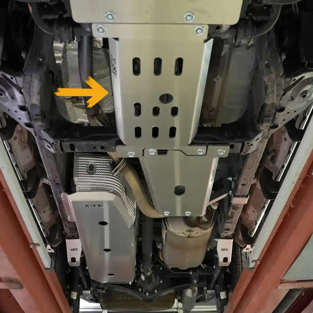 Asfir 4x4 transmission skid plate installed on Toyota 4Runner underbody