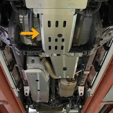 Asfir 4x4 transmission skid plate installed on Toyota 4Runner underbody