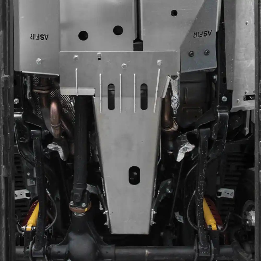Asfir JK engine skid plate installed under vehicle