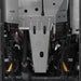 Close-up of Asfir transfer case skid plateAsfir silver front differential skid plate installed on Jeep Wrangler underside