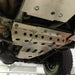 Asfir silver transfer case and transmission skid plate installed on Jeep Wrangler JL underside