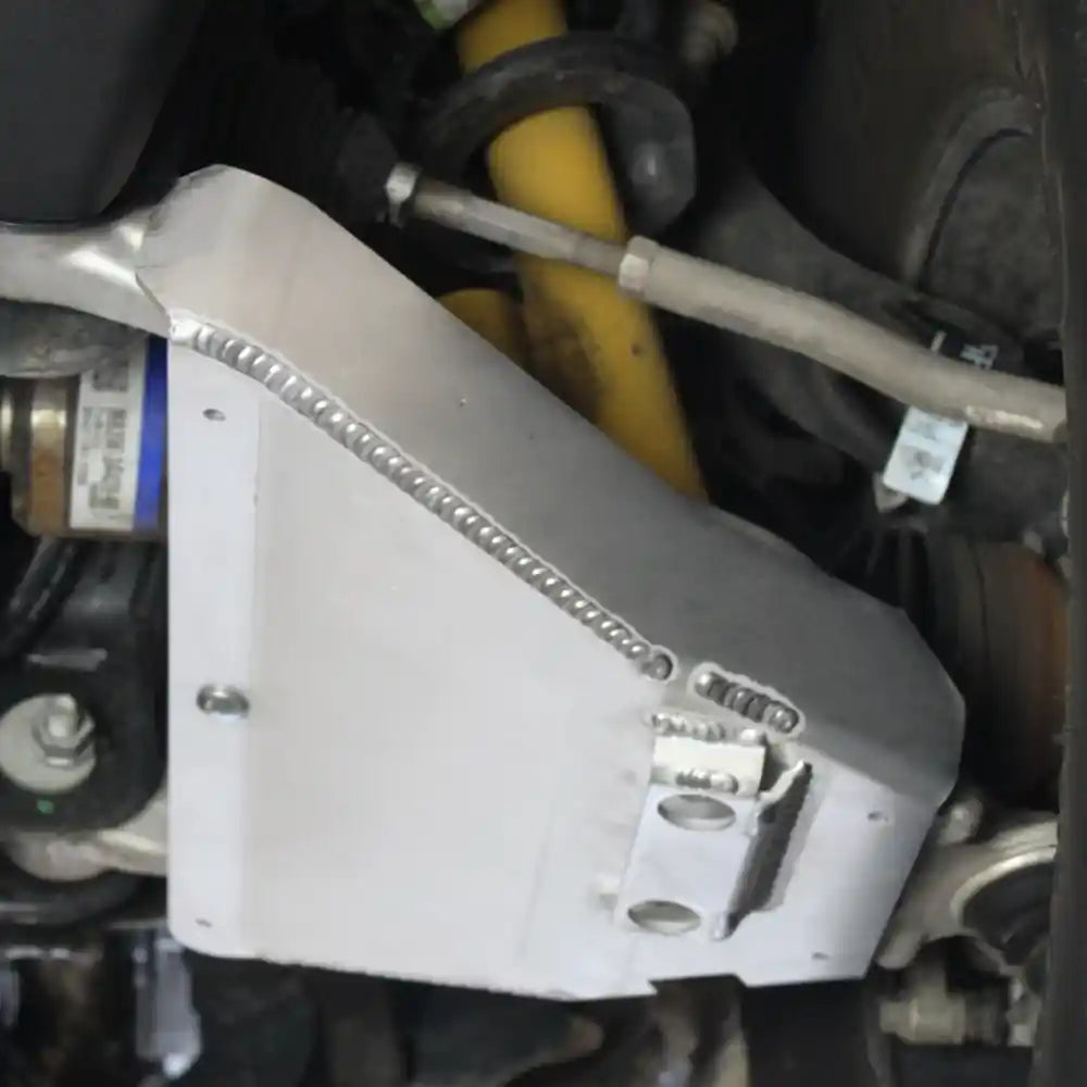 Black A-arm skid plate close-up Bronco