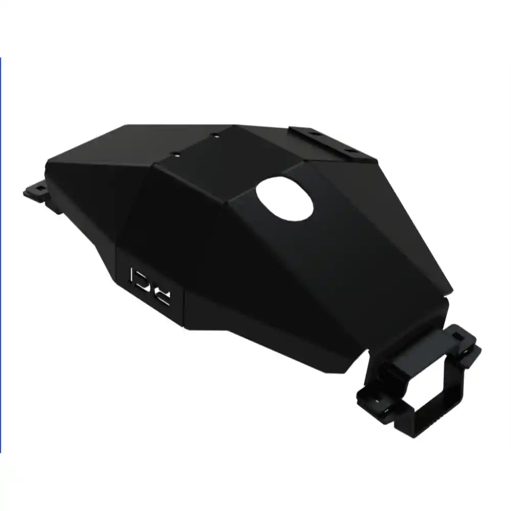 Black RCI diff skid plate from the front angle, isolated product view