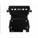 Black RCI off-road engine skid plate, front view with mounting brackets