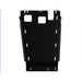 Black RCI transmission skid plate alone, front-facing view showing cutouts and mounting points