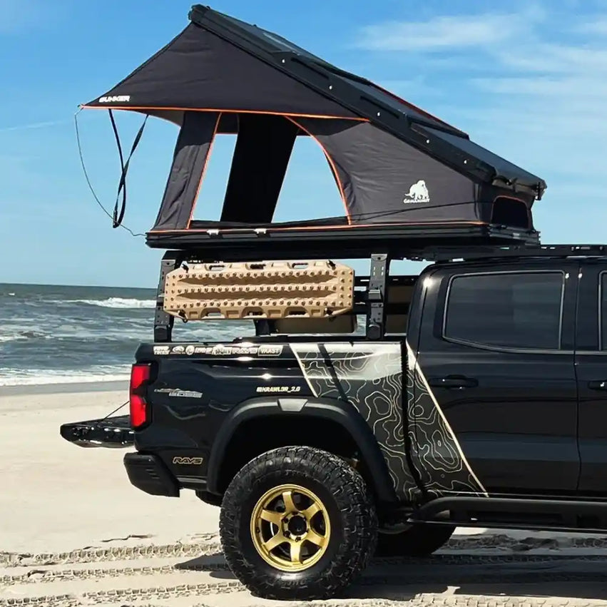 TUWA Pro 4CX Shiprock Bed Rack on a Chevy Colorado with rooftop tent