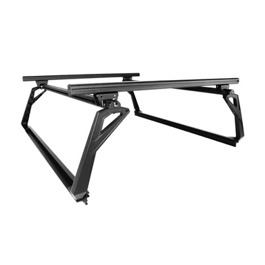 Black metal No Drill bed rack by Leitner Designs on a white background